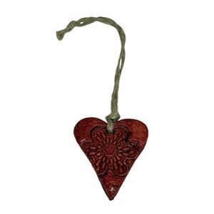 Red Heart Valentine Ornament Salt Dough Handcrafted Painted Rustic Ukraine New